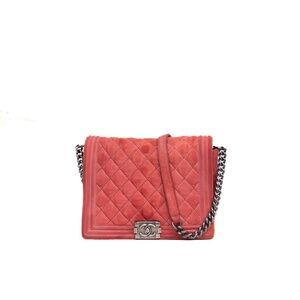 Chanel Red Suede Gentle Boy Bag with Ruthenium Hardware‎ – Serial #18579893